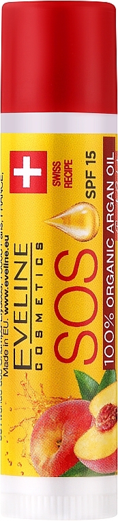 Живильно-відновлювальний бальзам для губ "Персик" - Eveline Cosmetics Argan Oil Sos Peach Sorbet