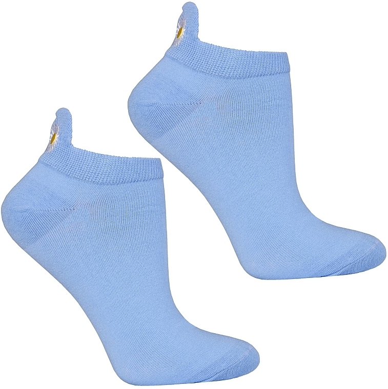 Жіночі шкарпетки з вишивкою, 1 пара, блакитні з ромашкою - Moraj — фото N1
