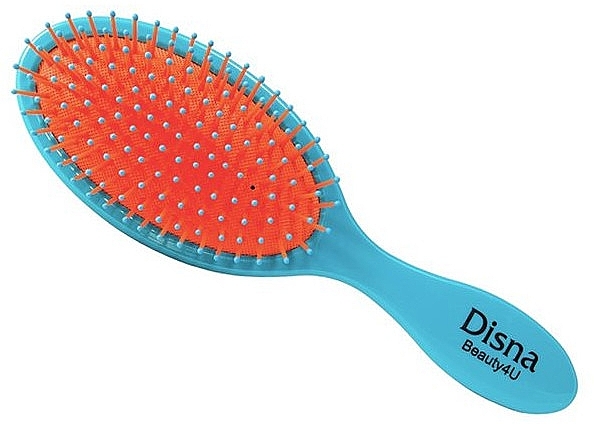 Расческа для волос овальная с нейлоновой щетиной и шпильками, 22 см, оранжево-бирюзовая - Disna Beauty4U — фото N1