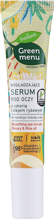 Разглаживающая сыворотка для кожи вокруг глаз с цикорием и рисовым маслом - Farmona Green Menu — фото N1