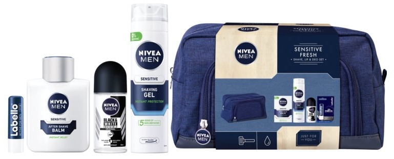 Набір - NIVEA MEN Sensitive Fresh (sh/gel/200ml + ash/balm/100ml + deo/50ml + l/balm/4.8g + bag) — фото N2