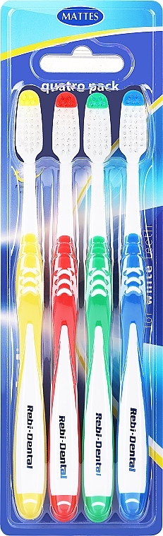Набор зубных щеток Rebi-Dental M458, средней жесткости, красная+желтая+зеленая+синяя - Mattes — фото N1