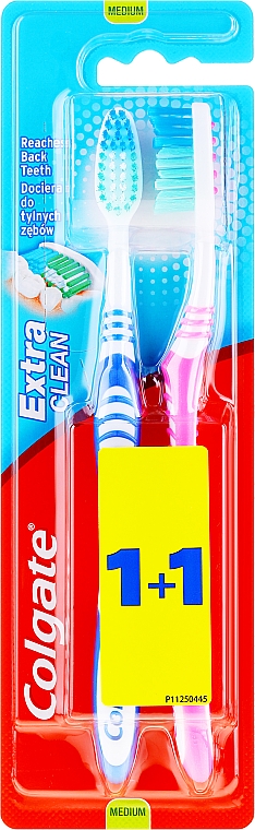 Зубная щетка "Extra Clean", средняя, синяя + розовая - Colgate Extra Clean Medium — фото N1