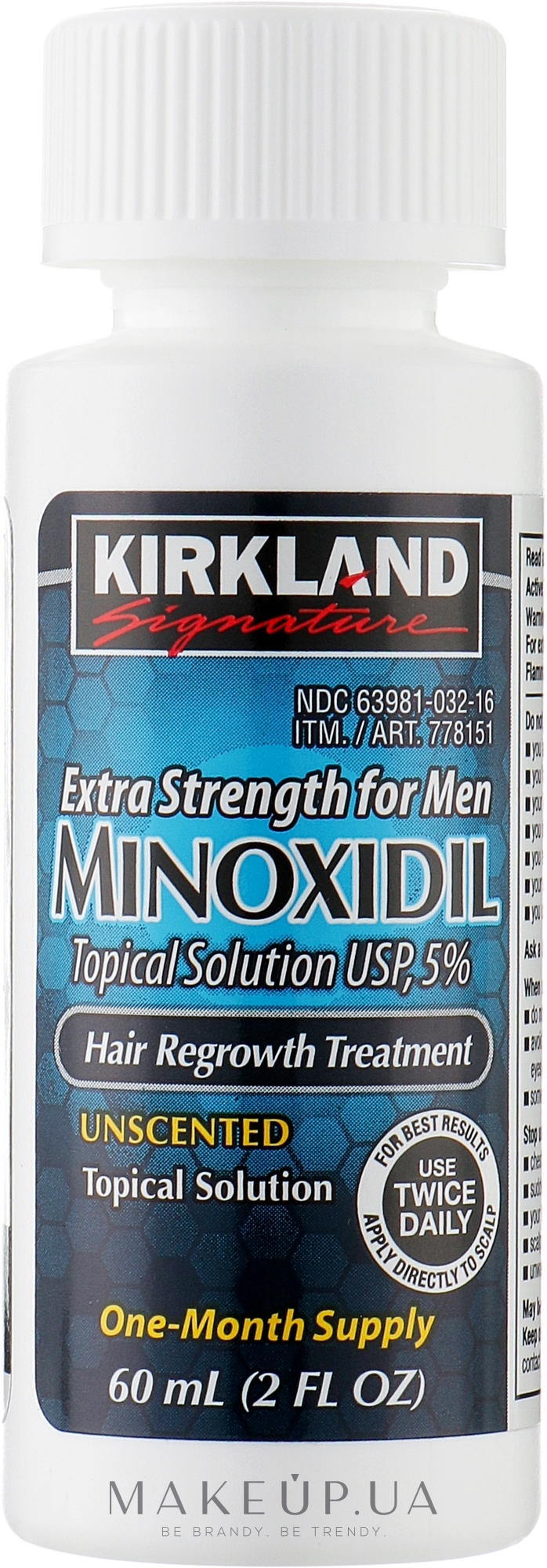 Лосьон для роста волос и бороды Миноксидил 5% - Kirkland Signature Minoxidil 5% Extra Strength For Men Hair Regrowth Treatment — фото 60ml