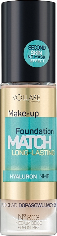 Тональний крем з гіалуроном - Vollare Cosmetics Make Up Foundation Match Long-Lasting — фото N1