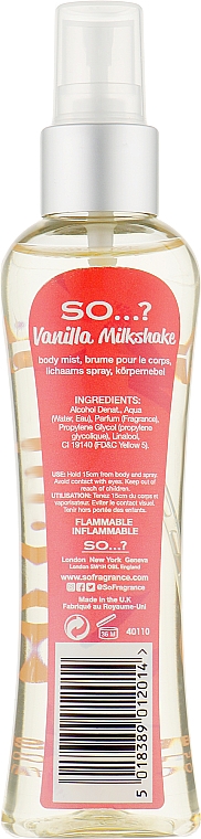 Спрей для тіла - So…? Vanilla Milkshake Body Mist — фото N2