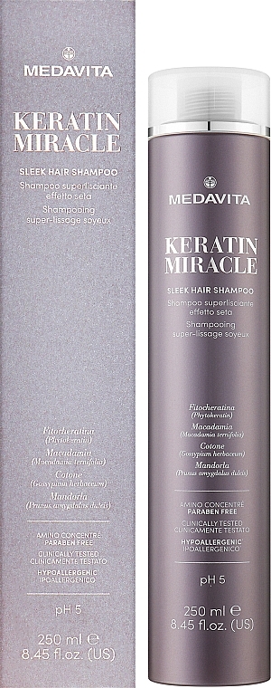 Ультраразглаживающий шампунь для волос с эффектом шелка - Medavita Keratin Miracle Sleek Hair Shampoo — фото N3