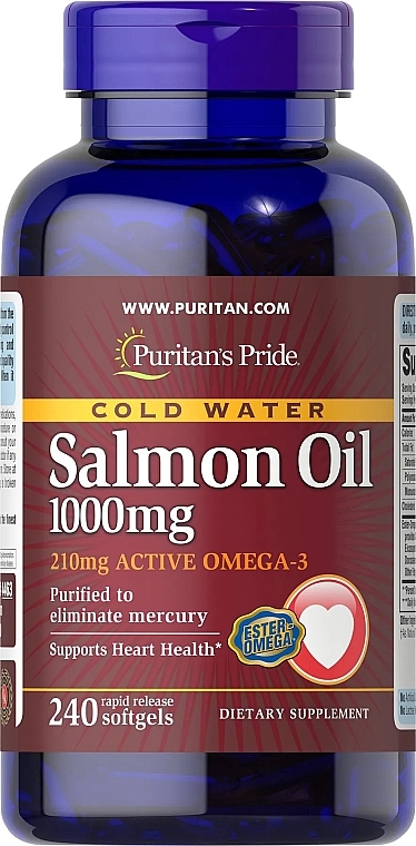 Пищевая добавка "Рыбий жир лосося" - Puritan's Pride Omega-3 Salmon Oil 1000mg/210mg Softgels — фото N1