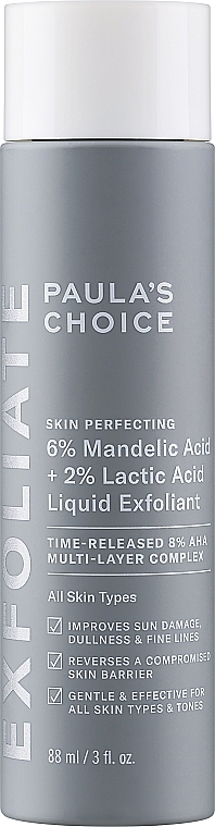 Эксфолиант для лица с 6% миндальной кислоты и 2% молочной кислоты - Paula's Choice Skin Perfecting 6% Mandelic + 2% Lactic Acid AHA Liquid Exfoliant — фото N1