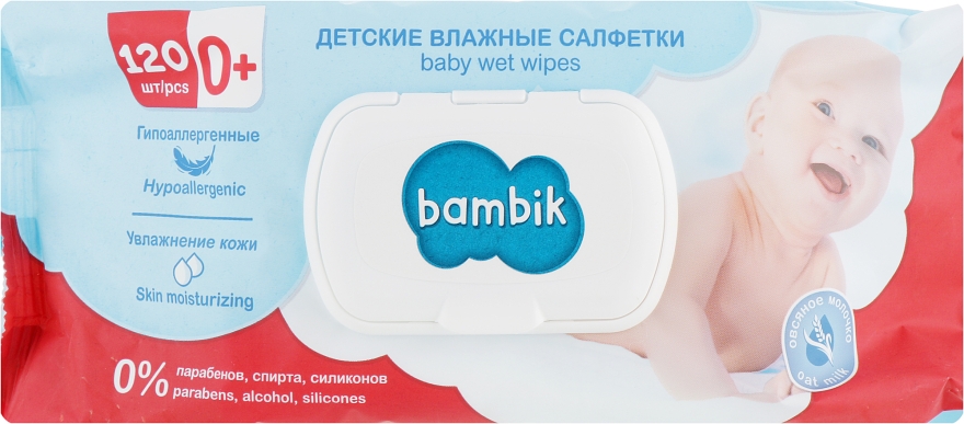 Детские влажные салфетки с овсяным молочком, 120шт - Bambik Baby Wet Wipes