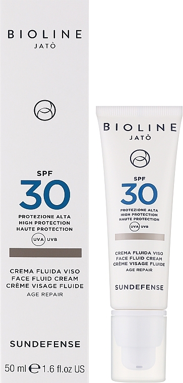 Сонцезахисний омолоджуючий крем-флюїд для обличчя - Bioline Jato Sundefense Higt Protection Face Fluid Cream-Age Repair SPF30 — фото N2