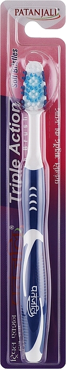 Зубная щетка "Тройное действие", синяя с белым - Patanjali Triple Action Toothbrush — фото N1
