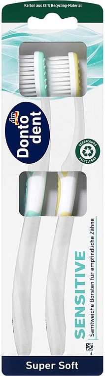Зубні щітки ультрам'які, жовта + бірюзова, 2 шт. - Dontodent Sensitive Super Soft — фото N1