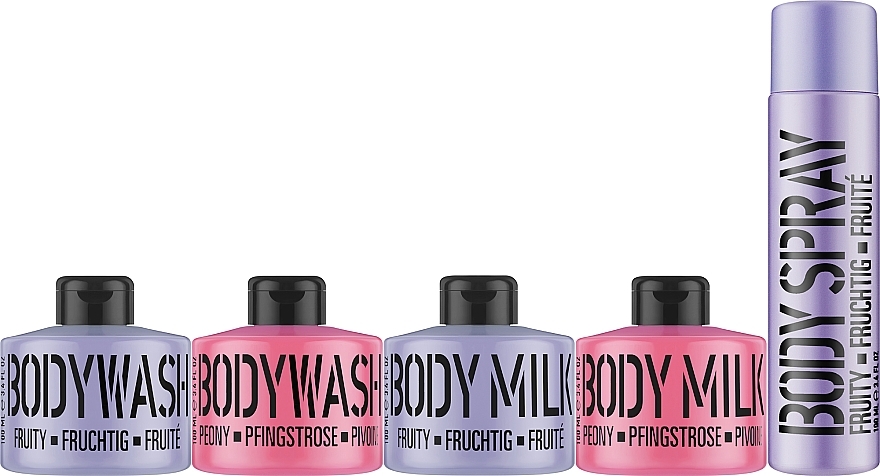 Набір "Рожева півонія і фруктовий пурпур" - Mades Cosmetics Beauty Booster (sh/gel/2x100ml + b/ilk/2x100ml + b/spray/100ml) — фото N2
