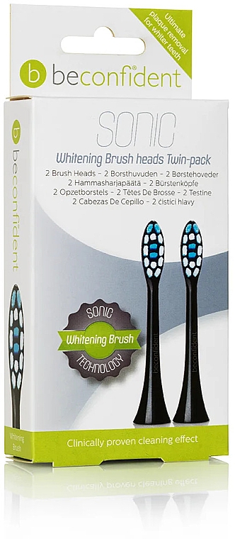 Змінні насадки для електричних зубних щіток, чорні, 2 шт. - Beconfident Sonic Whitening Brush Heads Black 2 Units — фото N1
