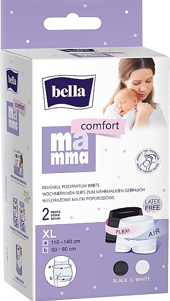 Труси післяпологові багаторазові, 2 шт., XL, білі + чорні - Bella Mamma Comfort Multiple-Use Mesh Panties — фото N1
