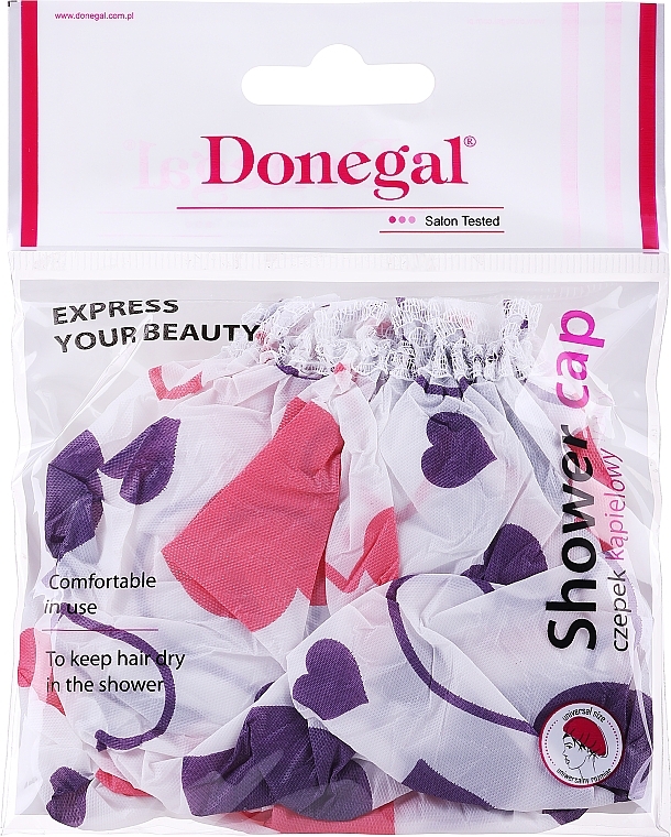 Шапочка для душу, 9298, рожево-фіолетові серця - Donegal — фото N1