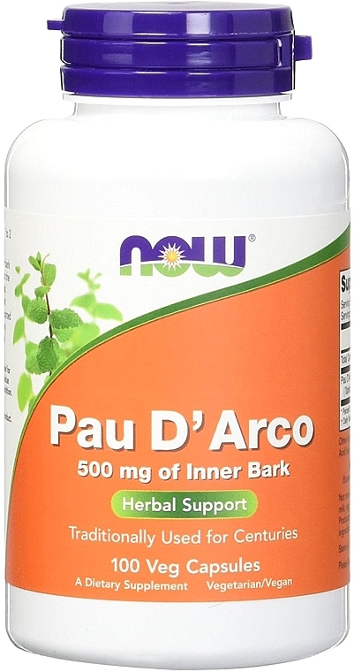 Капсулы "Кора муравьиного дерева" 500 mg - Now Foods Pau D'Arco — фото N1