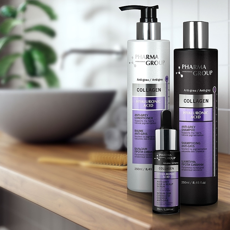 Шампунь для сивого волосся - Pharma Group Laboratories Collagen & Hyaluronic Acid Anti-Grey Shampoo — фото N4