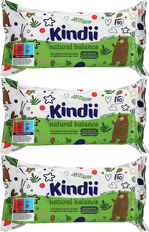Дитячі вологі серветки, 60 шт - Kindii Natural Balance Cleanic — фото N3