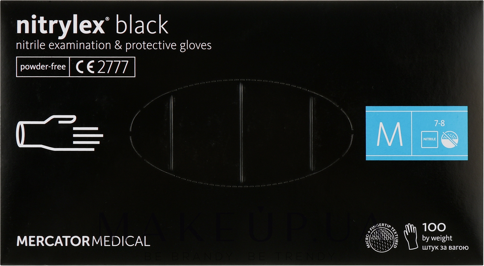 Рукавиці нітрилові, оглядові, чорні, розмір М - Mercator Medical Nitrylex Black — фото 100шт