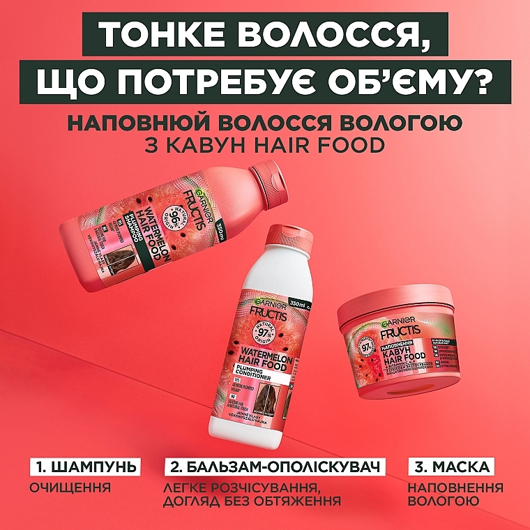 Шампунь "Соковитий кавун" для тонкого волосся, що потребує об'єму - Garnier Fructis HairFood — фото N2