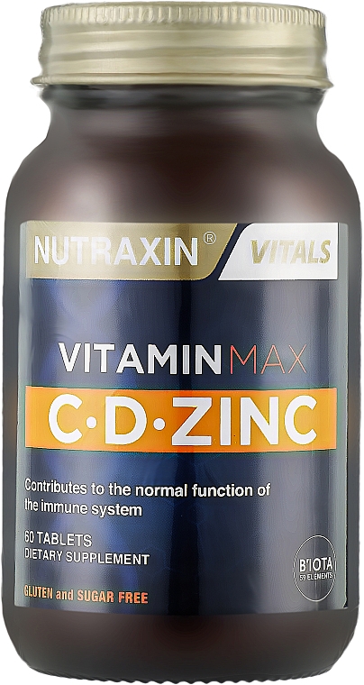 Диетическая добавка «Комплекс витаминов C, D и цинк», таблетки - Nutraxin Vitals Vitamin Max — фото N1