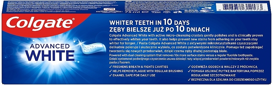Зубна паста "Комплексне відбілювання" відбілювальна - Colgate Advanced White Whiter Teeth In 10 Days! — фото N4