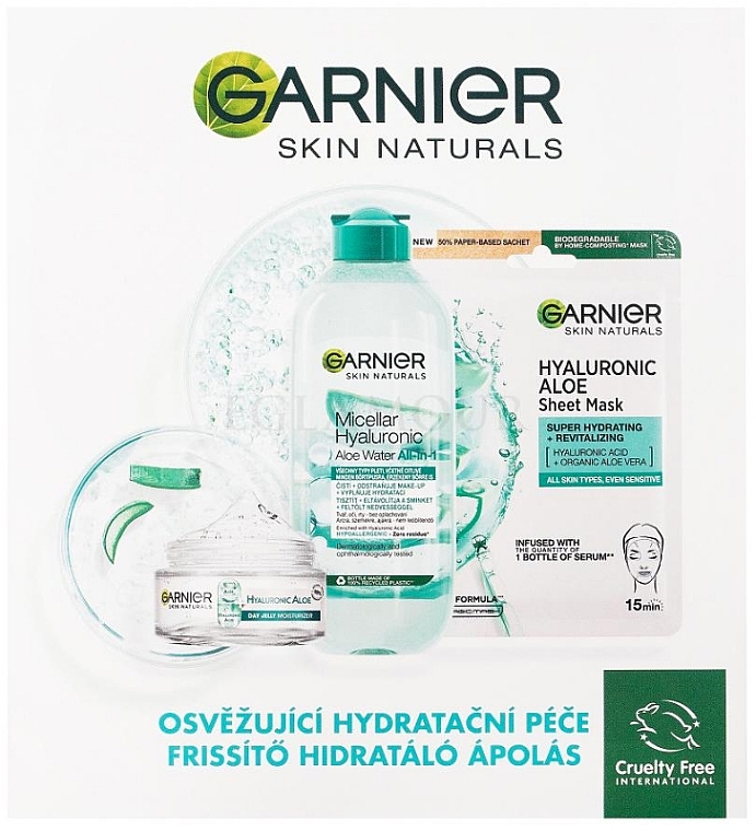 Набор - Garnier Skin Naturals Hyaluronic Aloe (micellar/water/400ml + gel/50ml + mask/28g) — фото N1