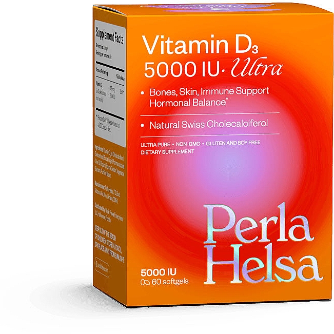 Витамин Д3 5000 IU, 60 капсул - Perla Helsa Vitamin D3 5000 UI Ultra Dietary Supplement  — фото N1
