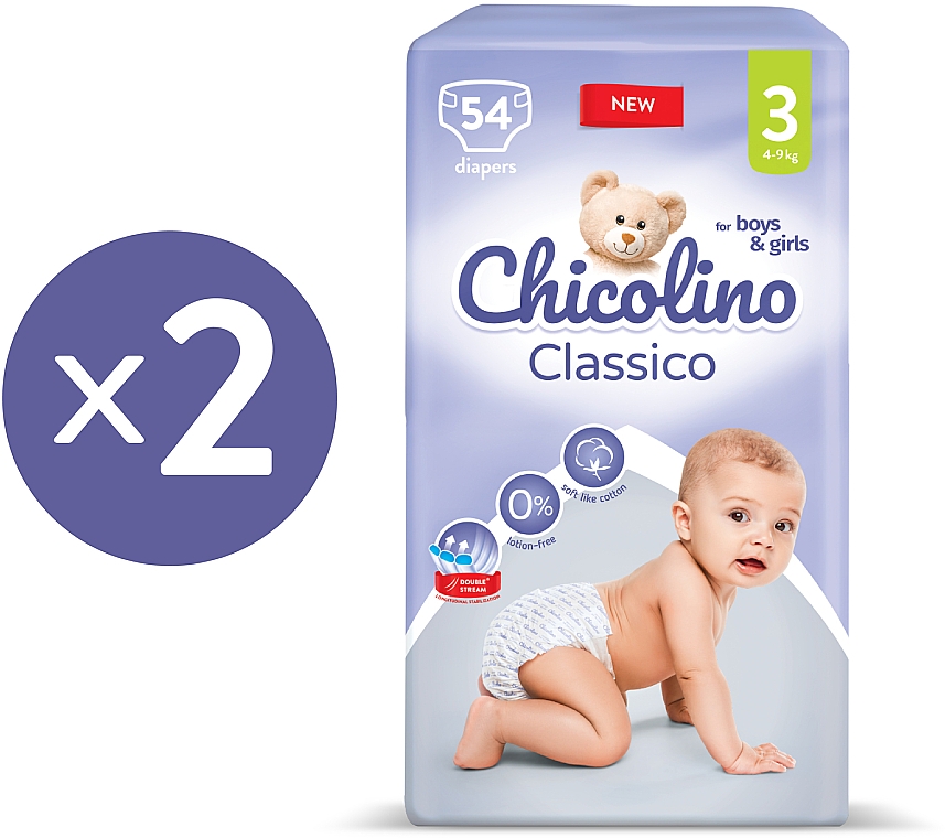 Дитячі підгузки "Classico", 4-9 кг, розмір 3, 108 шт. - Chicolino — фото N2