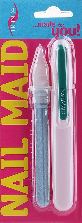 Керамическая пилочка для ногтей в прозрачном кейсе, зеленая клипса - Erlinda Solingen NailMaid Ceramic Nail File In Transparent Case With Clip  — фото N1