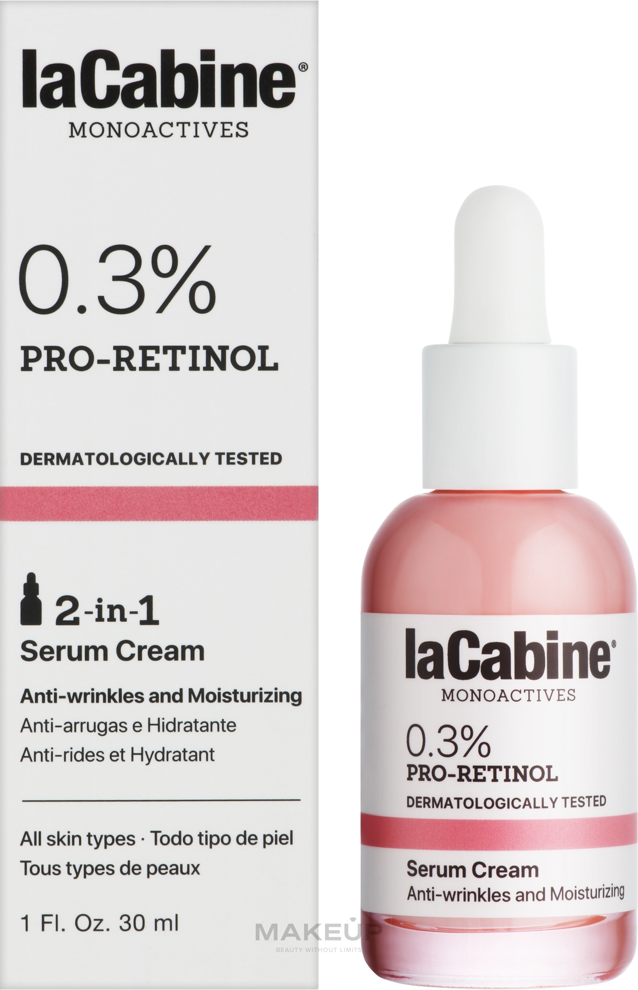 Зволожувальна крем-сироватка проти зморшок шкіри обличчя - La Cabine 0.3% Pro-Retinol 2 in 1 Serum Cream — фото 30ml