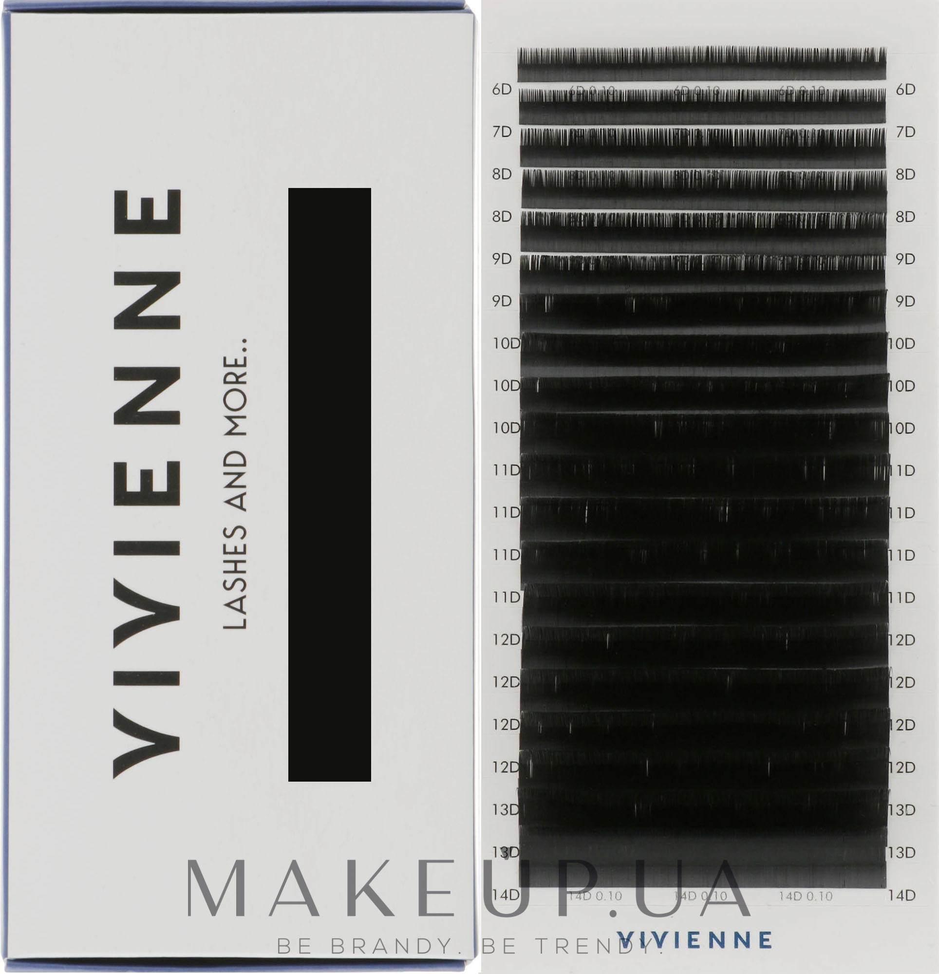 Накладні вії "Elite", чорні, 20 ліній (mix, 0,1, D, (6-14)) - Vivienne — фото 1уп