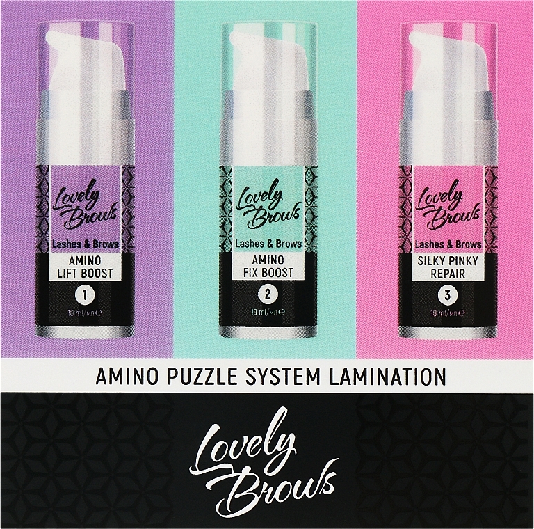 Набор для ламинирования бровей и ресниц - Nikk Mole Lovely Brows Amino Puzzle System Lamination (gel/3x10ml) 
