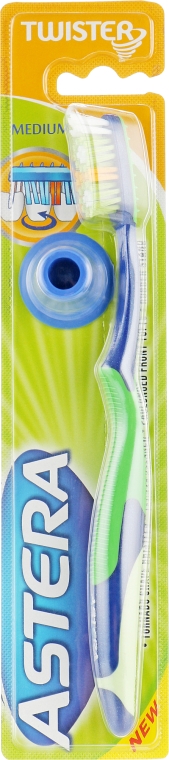 Зубна щітка середньої жорсткості, синьо-зелена - Astera Twister Toothbrush (Medium)