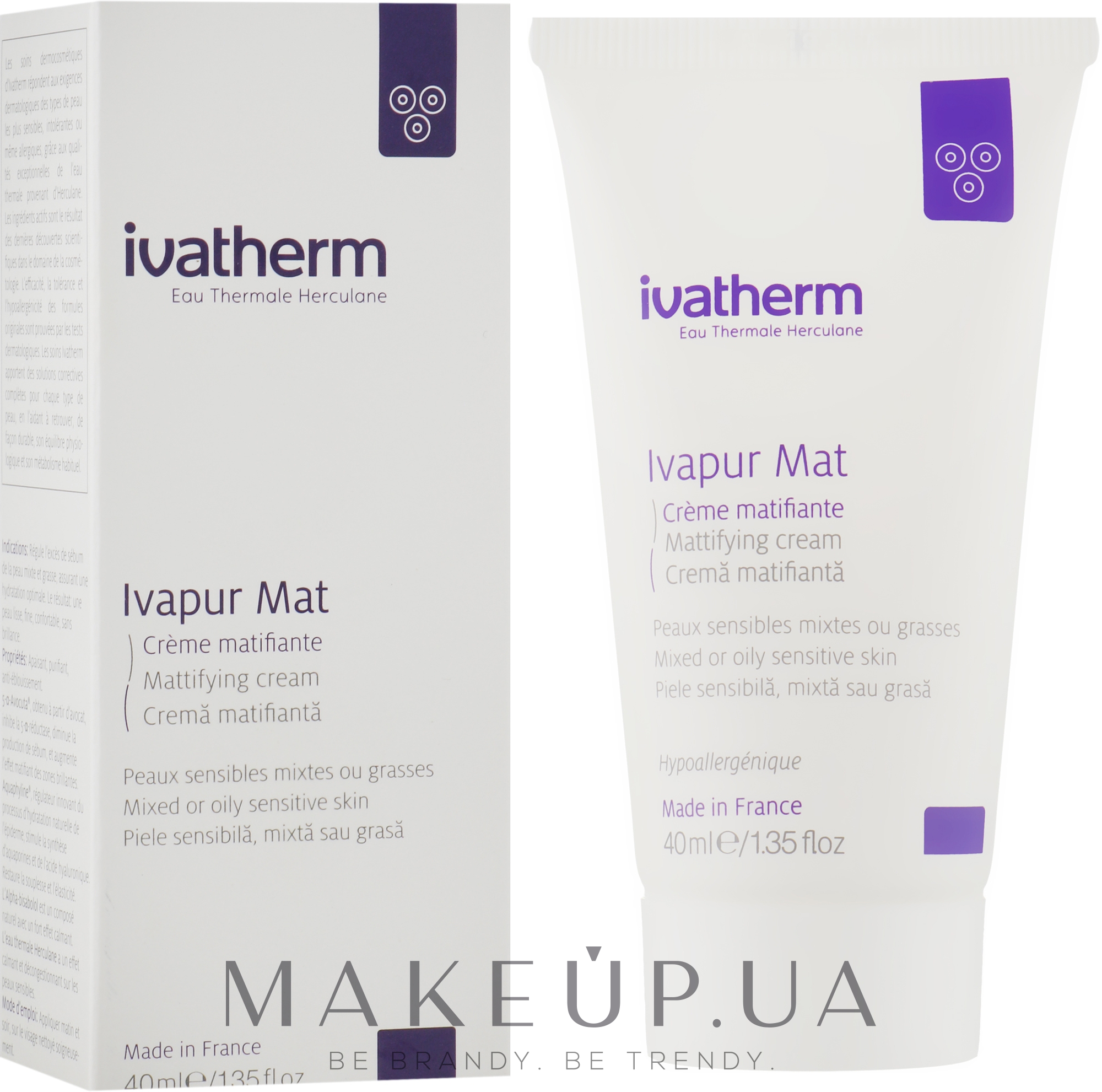 Матувальний крем для жирної і комбінованої шкіри обличчя - Ivatherm Ivapur Mat Matifying Cream — фото 40ml