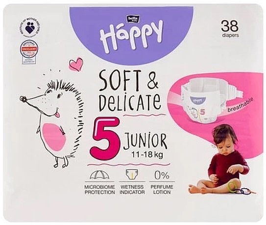 Детские подгузники 11-18 кг, размер 5 Junior, 38 шт - Bella Baby Happy Soft & Delicate — фото N1