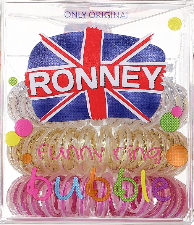 Резинки для волос, 3.5 см, желтая + белая + розовая - Ronney Professional S15 MET Funny Ring Bubble — фото N2