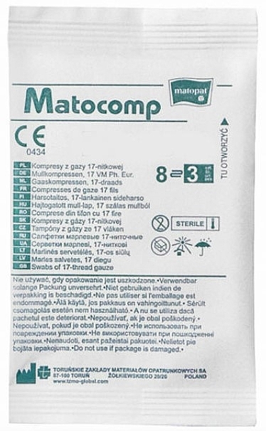 Компреси марлеві, 17-ниткові, 8-шарові, стерильні, 5х5 см, 3 шт. - Matopat Matocomp — фото N1