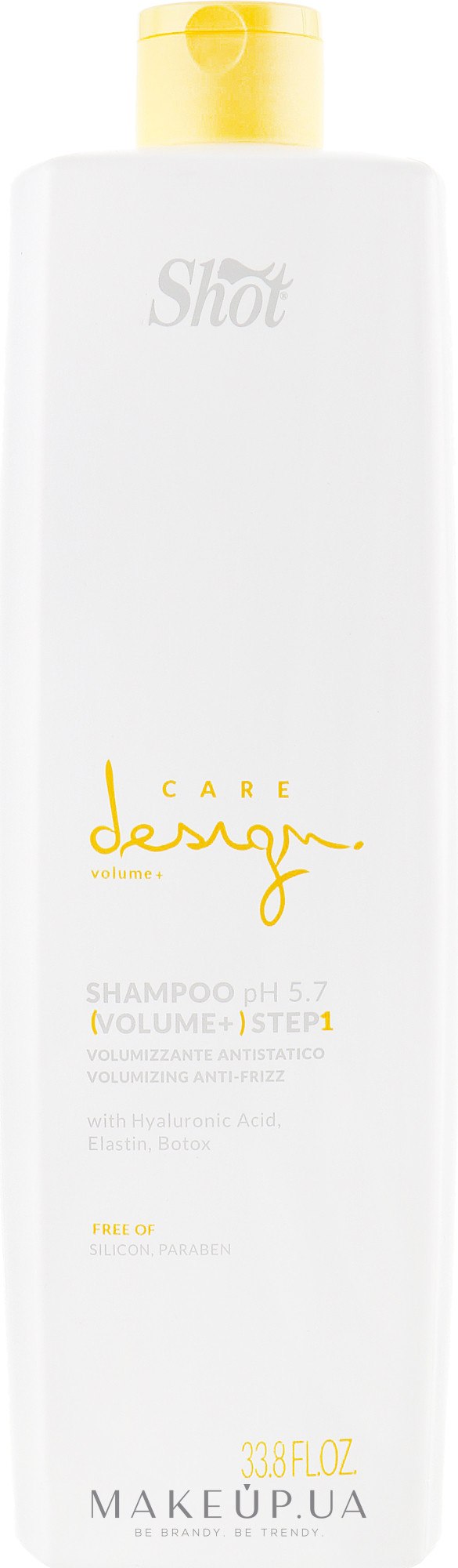 Шампунь для надання об'єму волоссю - Shot Care Design Volume+ Step 1 Total Volumizing Anti-Frizz Shampoo — фото 1000ml