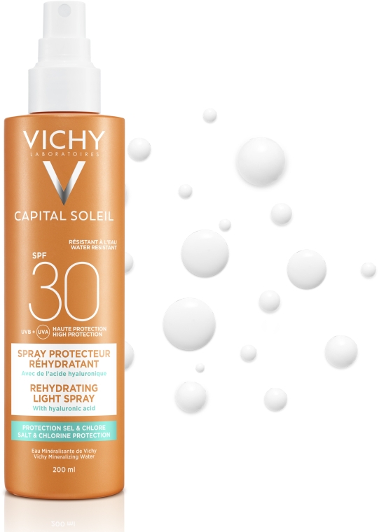 Водостійкий сонцезахисний спрей з гіалуроновою кислотою - Vichy Capital Soleil Beach Protect Anti-Dehydration Spray SPF 30 — фото N2