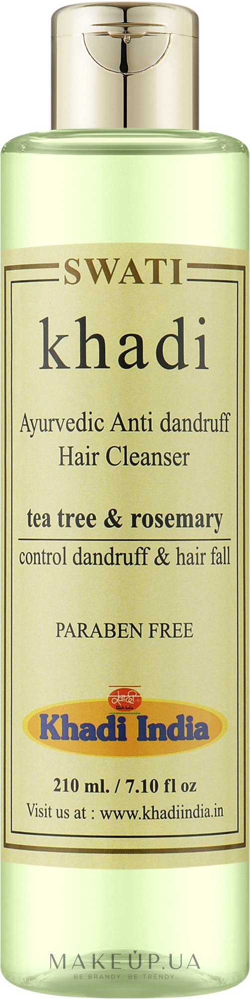 Аюрведическое очищающее средство для волос против перхоти "Чайное дерево и розмарин" - Khadi Swati Ayurvedic Anti Dandruff Cleanser Tea Tree & Rosemary — фото 210ml