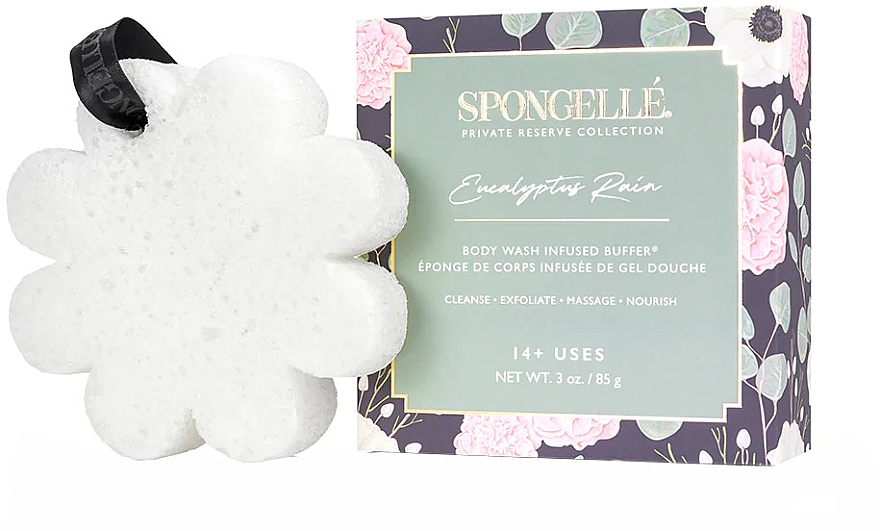 Пінна багаторазова губка для душу - Spongelle Eucalyptus Rain Boxed Flower Body Wash Infused Buffer — фото N1