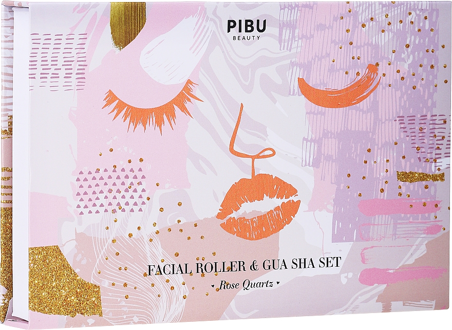 Набор - Pibu Beauty Rose Quartz Facial Roller & Gua Sha Set (massager/2pcs) — фото N1