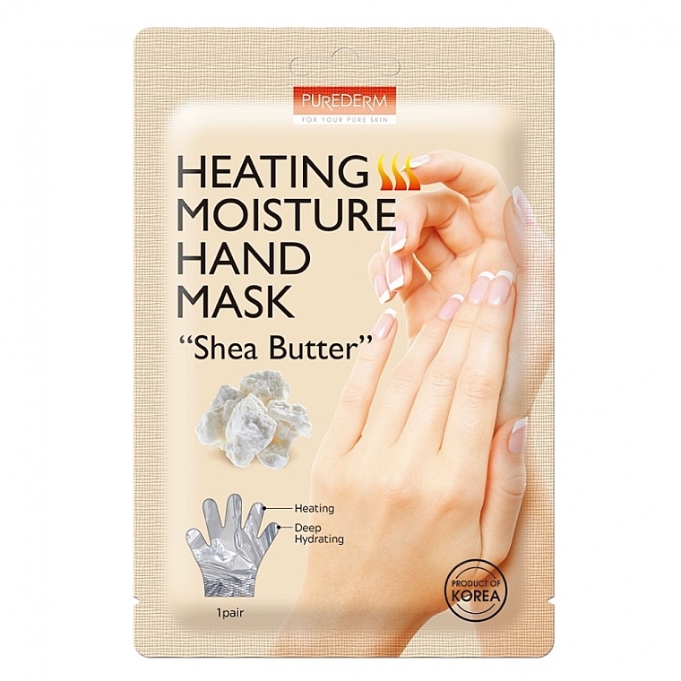 Нагрівальна зволожувальна маска для рук "Масло ши" - Purderm Heating Moisture Hand Mask “Shea Butter" — фото N1