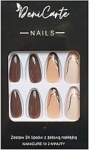 Накладные ногти золотисто-шоколадные узоры, 24 шт. - Deni Carte Tipsy 9218 — фото N1