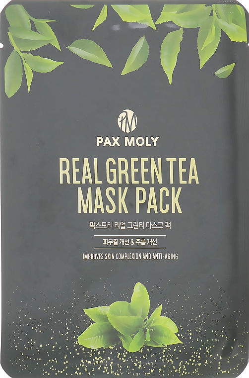 Маска тканевая с экстрактом зеленого чая - Pax Moly Real Green Tea Mask Pack — фото N1