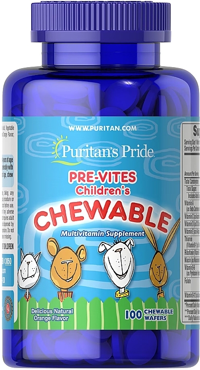 Мультивитаминный комплекс для детей - Puritan's Pride Pre-Vites Children's Multivitamin Chewables — фото N1