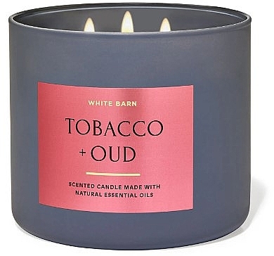 Аромасвічка з 3 ґнотами - Bath and Body Works White Barn Tobacco + Oud Scented Candle — фото N1